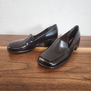 Liz Claiborne Y2K Brown Loafers Chunky Heel Slip On Vegan Faux Leather Size 5.5